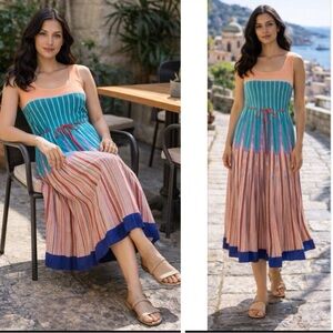 NWT FORTE_FORTE Happy Sun Intarsia Midi Dress in Blue Multicolor Size L